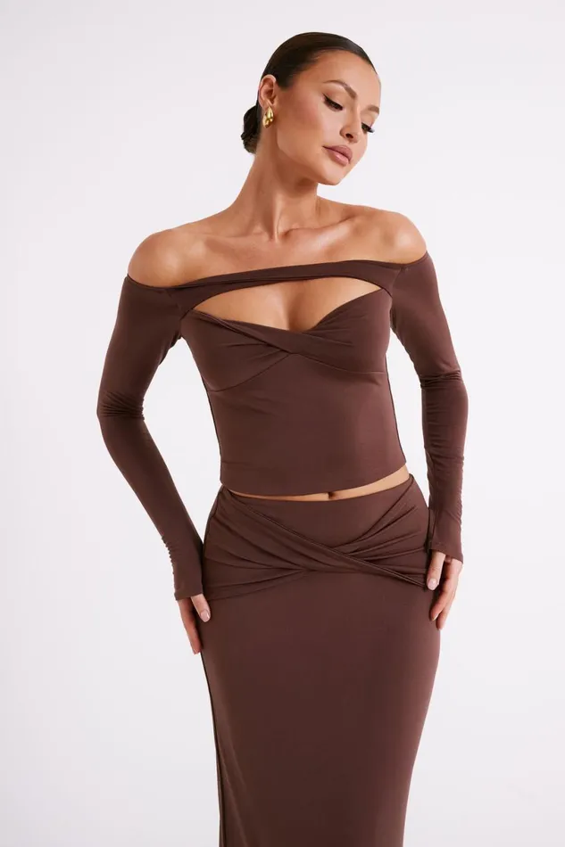 Meshki Long Sleeve Tops Women Ceri Off Shoulder Long Sleeve Top 8211 Mocha Mocha Meshki Long Sleeve Tops Women Ceri Off Shoulder Long Sleeve Top 8211 Mocha Mocha