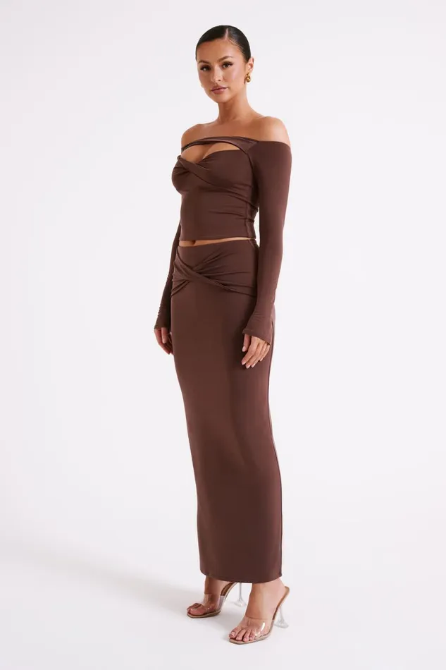 Meshki Long Sleeve Tops Women Ceri Off Shoulder Long Sleeve Top 8211 Mocha Mocha