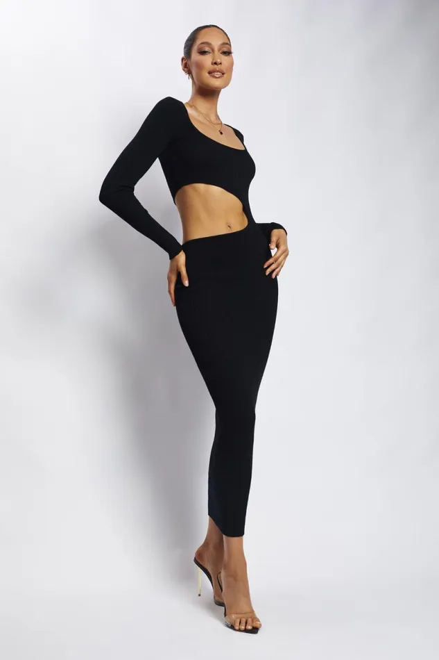 Meshki Maternity Dresses Women Gaia Cut Out Asymmetric Knitted Midi Dress 8211 Black Black Meshki Maternity Dresses Women Gaia Cut Out Asymmetric Knitted Midi Dress 8211 Black Black