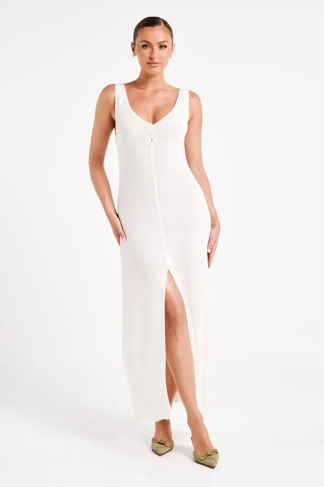 Meshki Maxi Dresses Women Antonia Buttoned Knit Maxi Dress 8211 White White