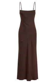 Meshki Maxi Dresses Women Brynlee Low Back Satin Maxi Dress 8211 Dark Chocolate Darkchocolate