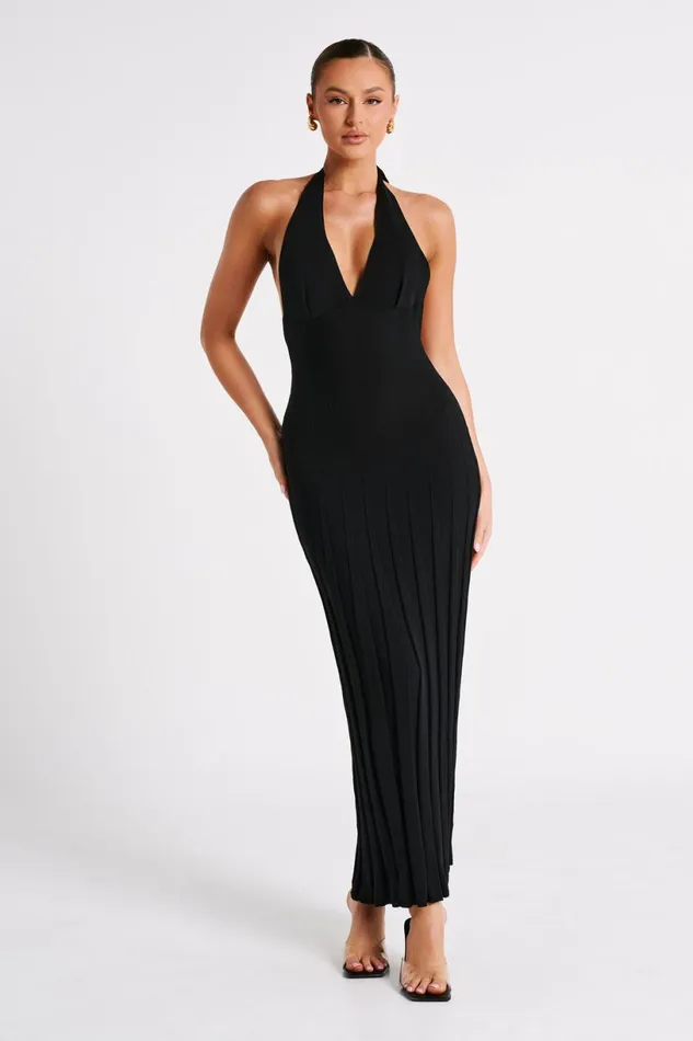Meshki Maxi Dresses Women Caity Ribbed Halter Maxi Dress 8211 Black Black