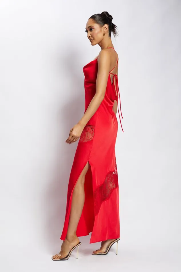 Meshki Maxi Dresses Women Chandra Lace Detail Satin Maxi Dress 8211 Red Red