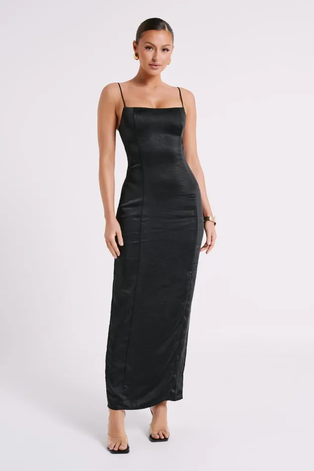 Meshki Maxi Dresses Women Chrisley Satin Maxi Dress With Split 8211 Black Black