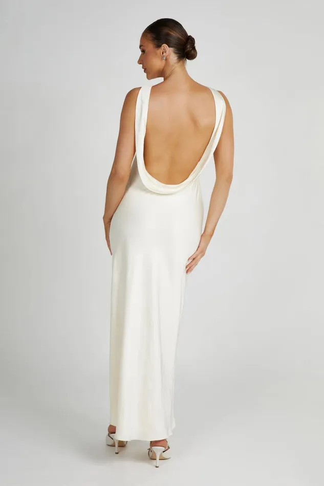 Meshki Maxi Dresses Women Gemima Satin Maxi Dress With Split 8211 Ivory Ivory