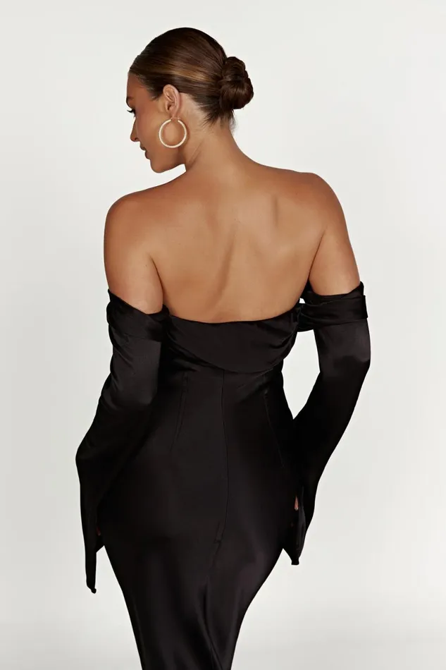 Meshki Maxi Dresses Women Giselle Off Shoulder Cowl Neck Maxi Dress 8211 Black Black