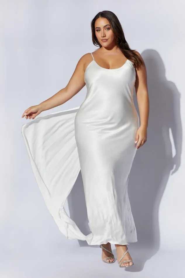 Meshki Maxi Dresses Women Kailey Low Back Maxi Dress With Detachable Bow Train 8211 White White