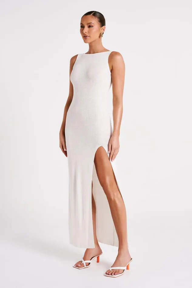 Meshki Maxi Dresses Women Maxine Sheer Knit Maxi Dress 8211 White White