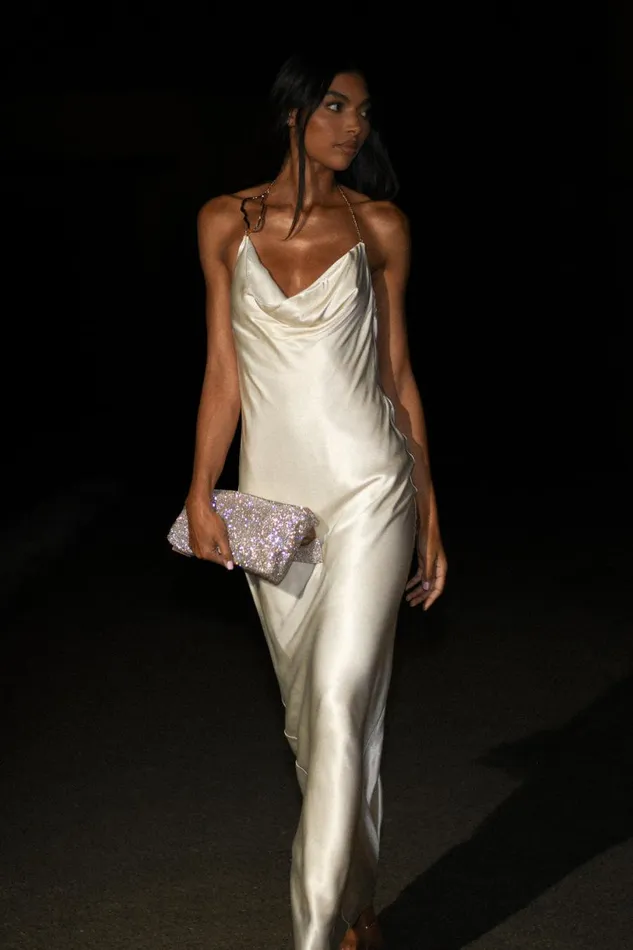Meshki Maxi Dresses Women Melissa Satin Cowl Front Maxi Dress 8211 Ivory Ivory