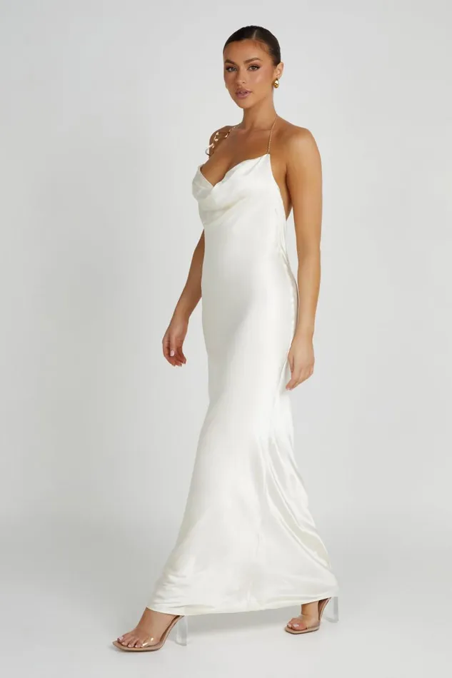 Meshki Maxi Dresses Women Melissa Satin Cowl Front Maxi Dress 8211 Ivory Ivory