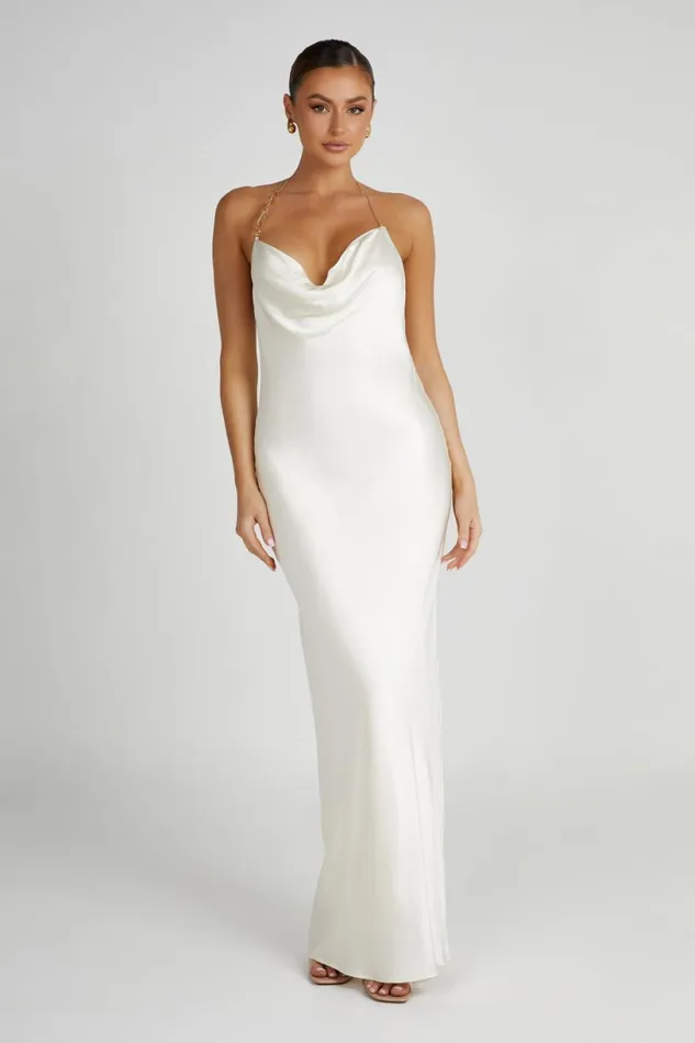 Meshki Maxi Dresses Women Melissa Satin Cowl Front Maxi Dress 8211 Ivory Ivory