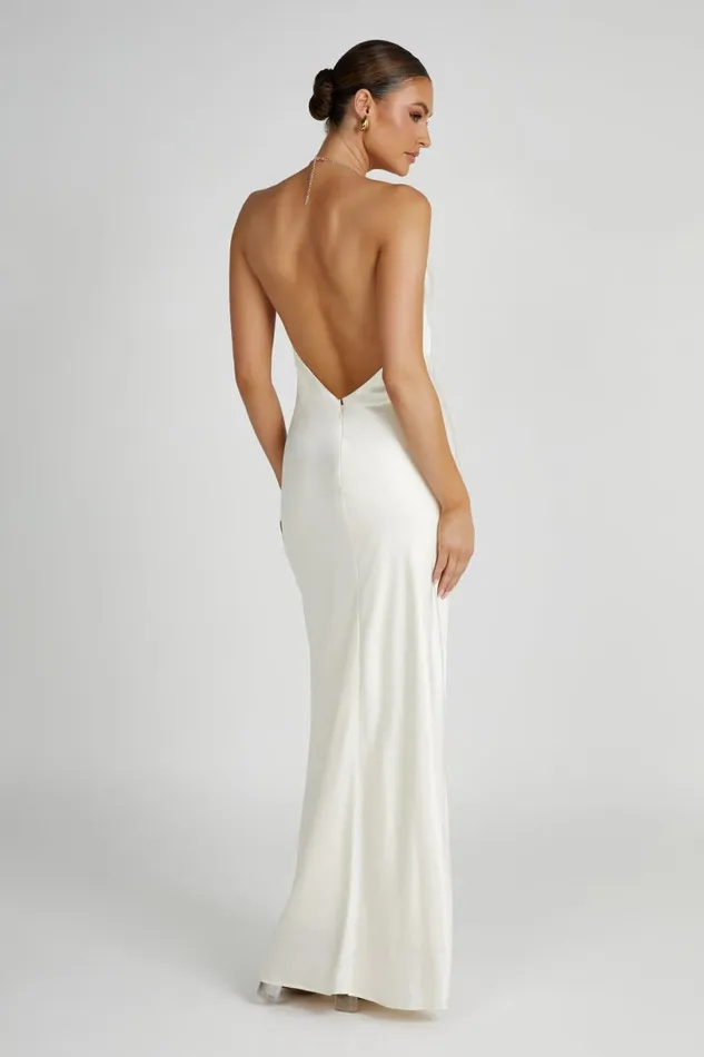 Meshki Maxi Dresses Women Melissa Satin Cowl Front Maxi Dress 8211 Ivory Ivory