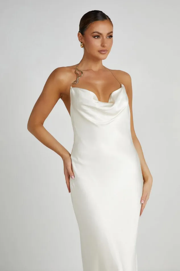 Meshki Maxi Dresses Women Melissa Satin Cowl Front Maxi Dress 8211 Ivory Ivory