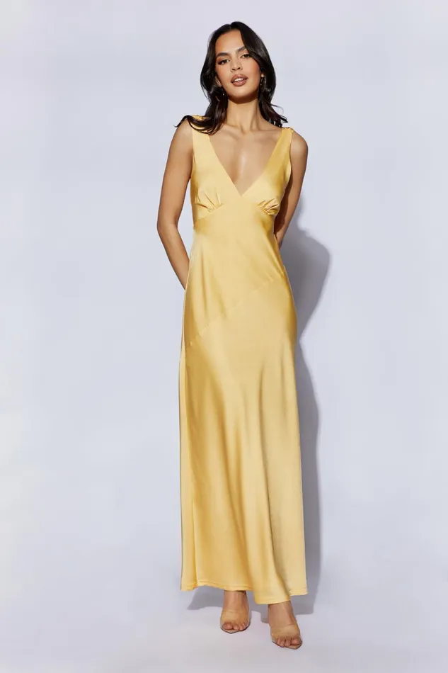 Meshki Maxi Dresses Women Nadia Maxi Satin Dress With Back Cowl 8211 Lemon Lemon Meshki Maxi Dresses Women Nadia Maxi Satin Dress With Back Cowl 8211 Lemon Lemon