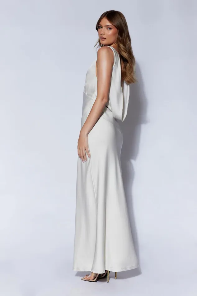Meshki Maxi Dresses Women Nadia Maxi Satin Dress With Back Cowl 8211 Silver Silver