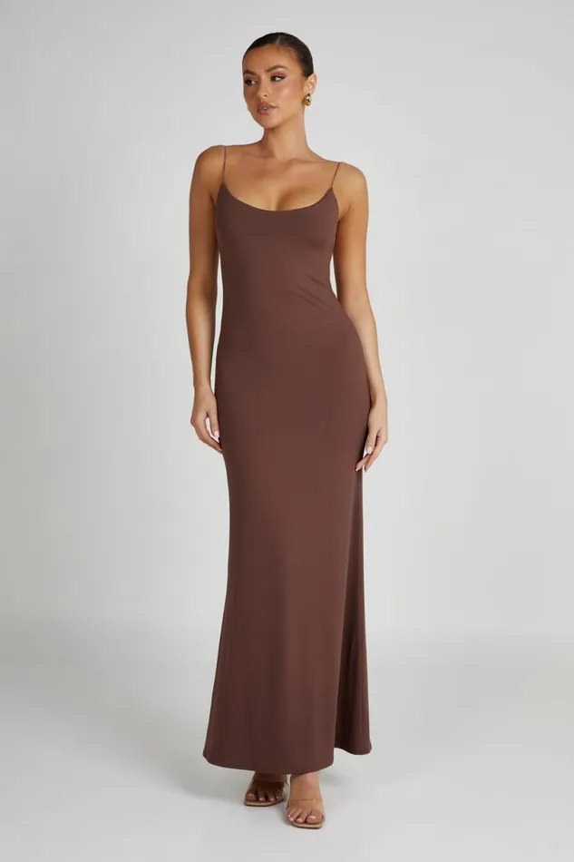 Meshki Maxi Dresses Women Nikkita Recycled Nylon Strappy Maxi Dress 8211 Mocha Mocha
