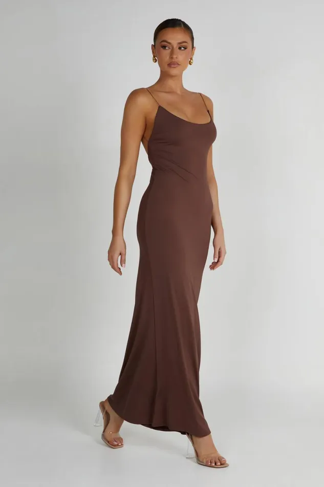 Meshki Maxi Dresses Women Nikkita Recycled Nylon Strappy Maxi Dress 8211 Mocha Mocha