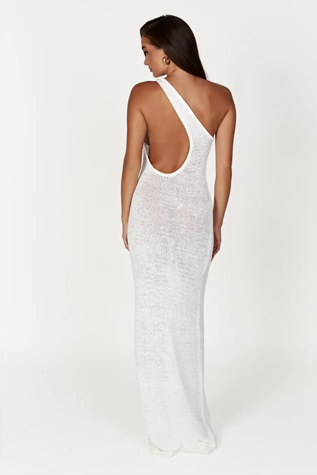 Meshki Maxi Dresses Women Paisley One Shoulder Knit Maxi Dress 8211 White White