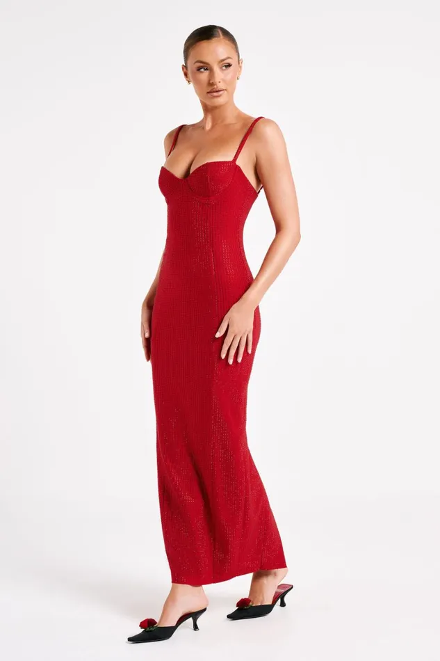 Meshki Maxi Dresses Women Rafaela Diamante Maxi Dress 8211 Vermilion Red Vermilionred