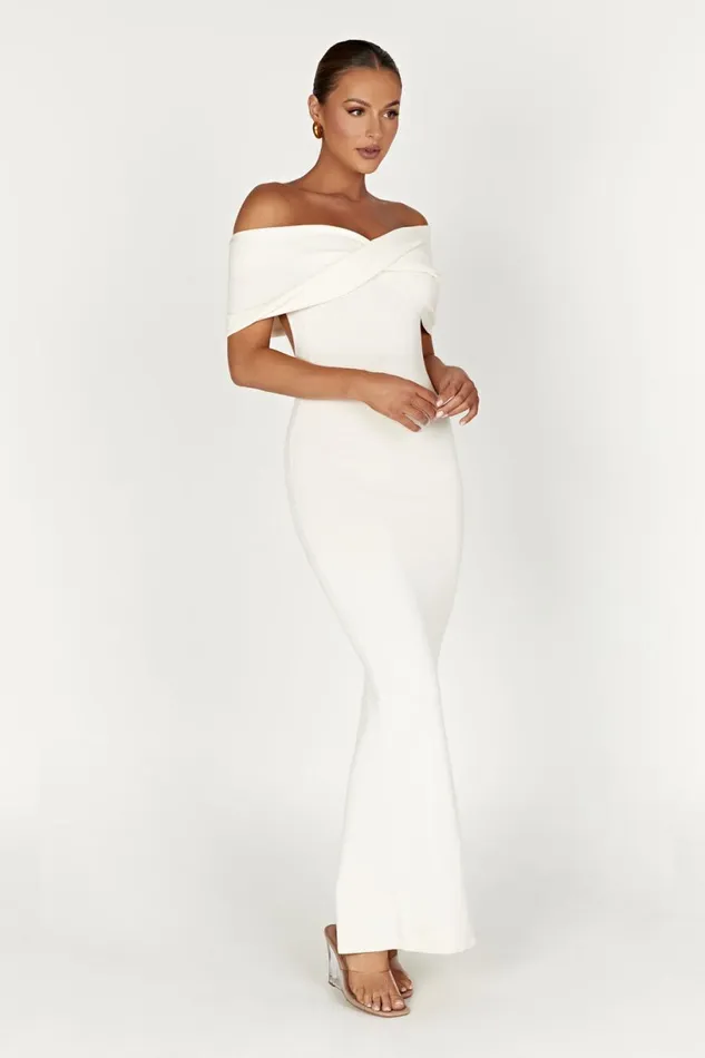 Meshki Maxi Dresses Women Terese Off Shoulder Knit Maxi Dress 8211 Cream Cream