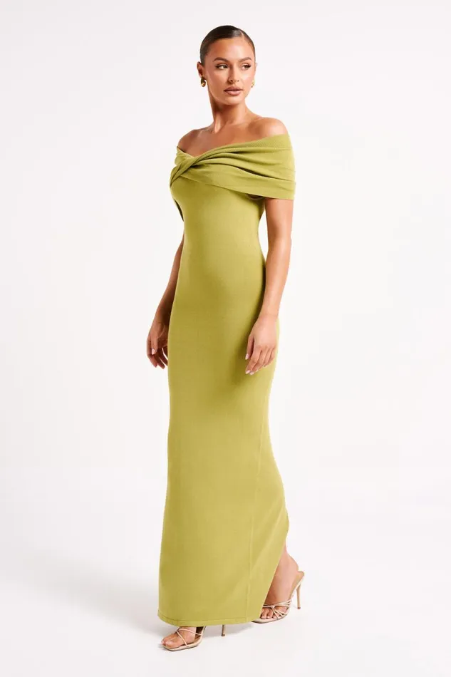 Meshki Maxi Dresses Women Terese Off Shoulder Knit Maxi Dress 8211 Parakeet Green Parakeetgreen