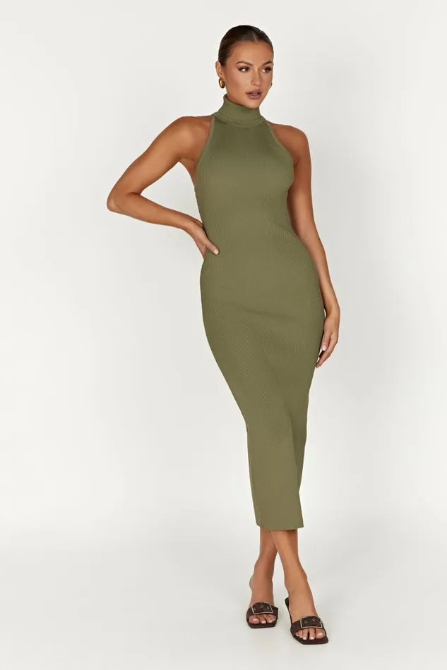Meshki Midi Dresses Women Connie Turtleneck Knit Midi Dress 8211 Olive Olive Meshki Midi Dresses Women Connie Turtleneck Knit Midi Dress 8211 Olive Olive