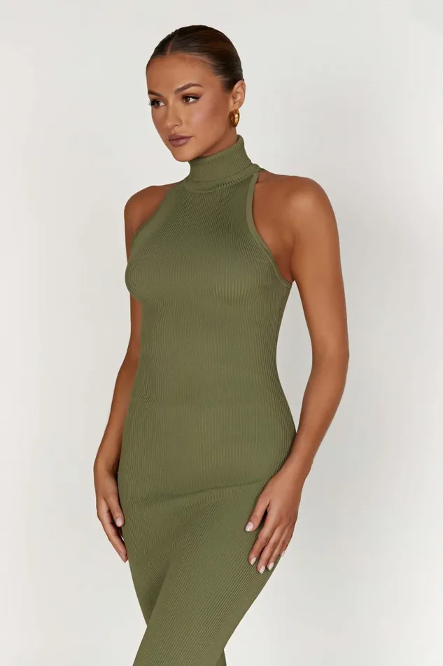 Meshki Midi Dresses Women Connie Turtleneck Knit Midi Dress 8211 Olive Olive
