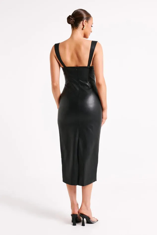 Meshki Midi Dresses Women Cynthia Faux Leather Midi Dress 8211 Black Black