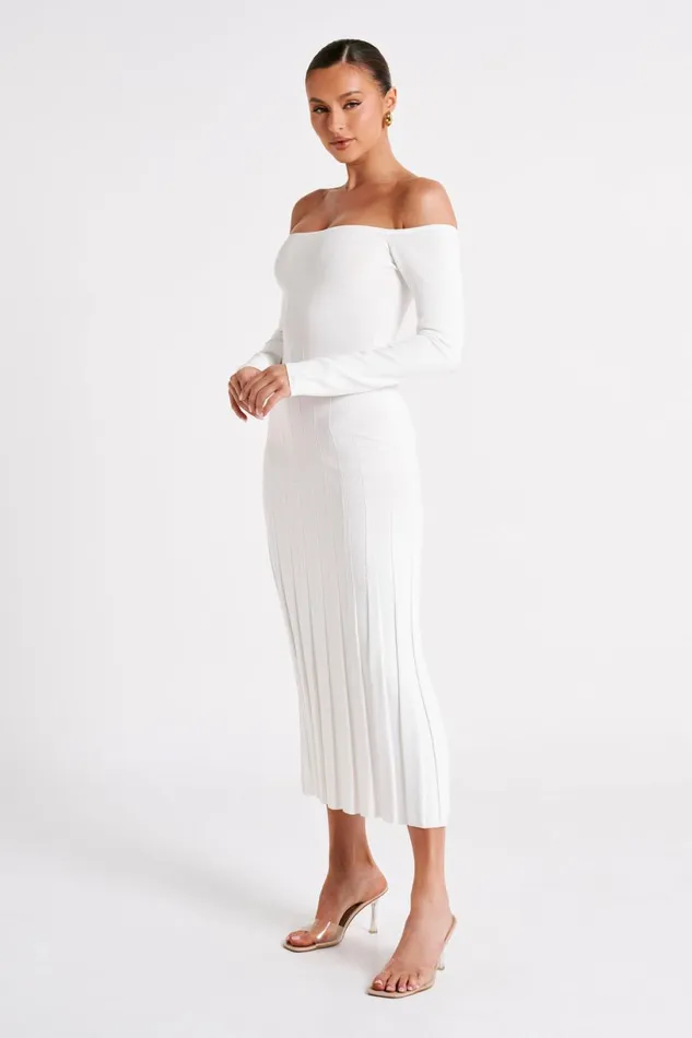 Meshki Midi Dresses Women Emmeline Long Sleeve Rib Knit Midi Dress 8211 White White