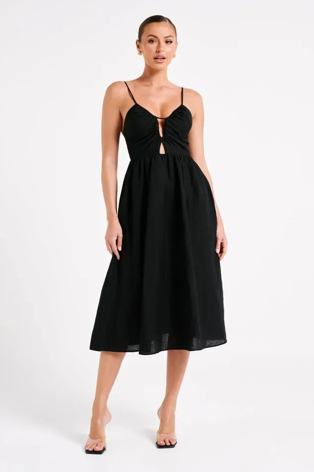 Meshki Midi Dresses Women Magdelena Cut Out Linen Midi Dress 8211 Black Black