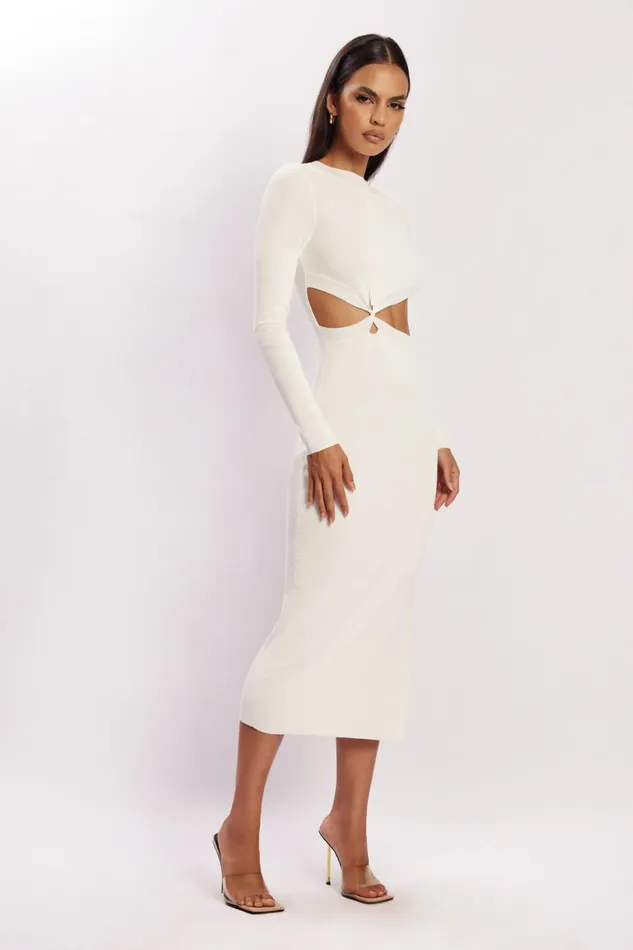 Meshki Midi Dresses Women Mila Twist Front Knit Midi Dress 8211 White White