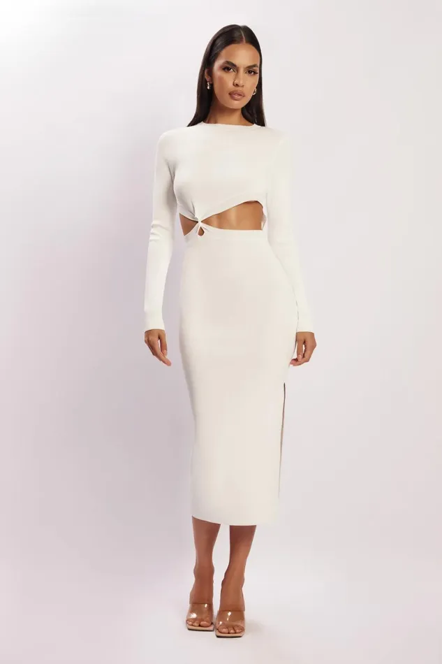 Meshki Midi Dresses Women Mila Twist Front Knit Midi Dress 8211 White White
