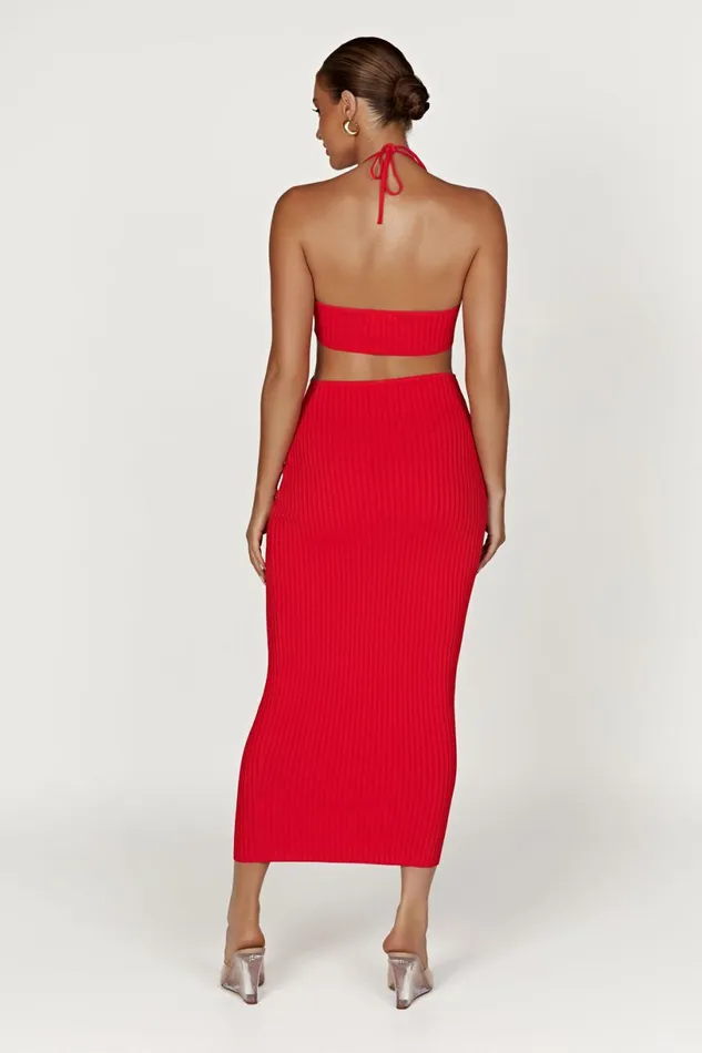 Meshki Midi Dresses Women Morgan Halter Knit Midi Dress 8211 Red Red