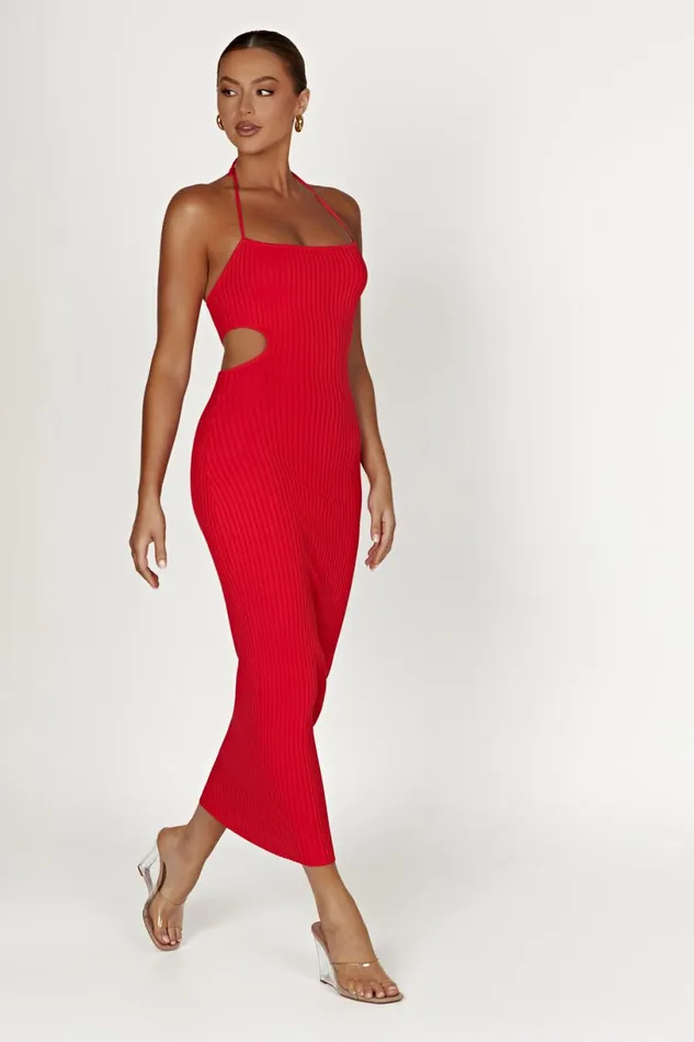 Meshki Midi Dresses Women Morgan Halter Knit Midi Dress 8211 Red Red