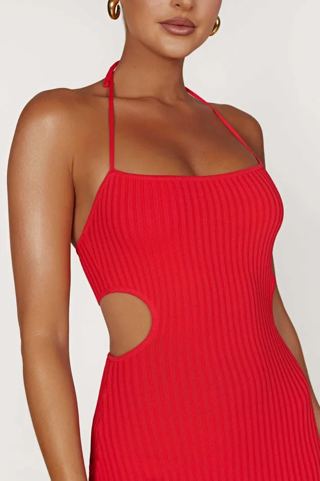 Meshki Midi Dresses Women Morgan Halter Knit Midi Dress 8211 Red Red