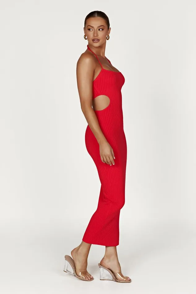 Meshki Midi Dresses Women Morgan Halter Knit Midi Dress 8211 Red Red
