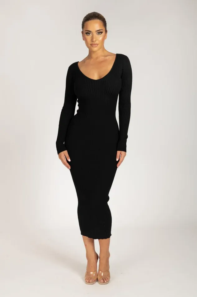 Meshki Midi Dresses Women Nina Long Sleeve Knit Midi Dress 8211 Black Black Meshki Midi Dresses Women Nina Long Sleeve Knit Midi Dress 8211 Black Black