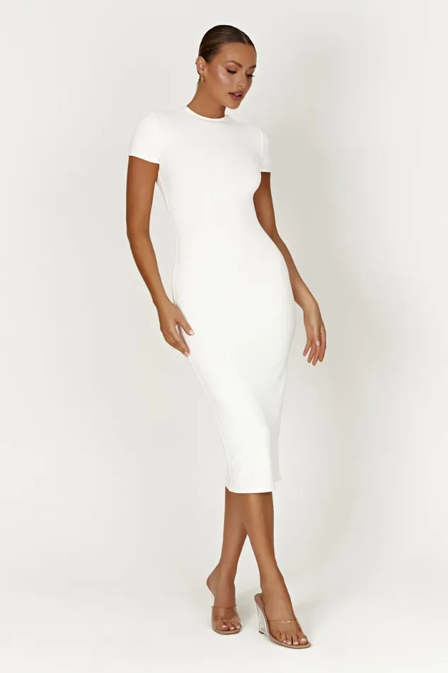 Meshki Midi Dresses Women Penny Recycled Nylon Short Sleeve Midi Dress 8211 White White