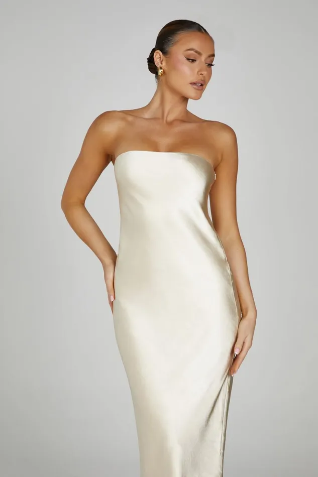 Meshki Midi Dresses Women Tyler Strapless Satin Midi Dress 8211 Gold Gold