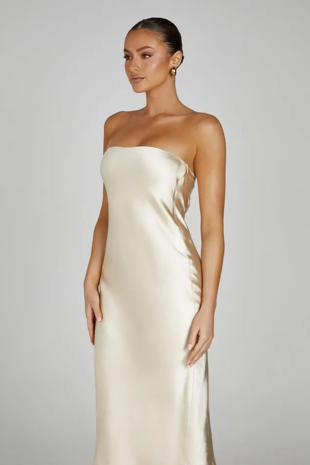 Meshki Midi Dresses Women Tyler Strapless Satin Midi Dress 8211 Gold Gold