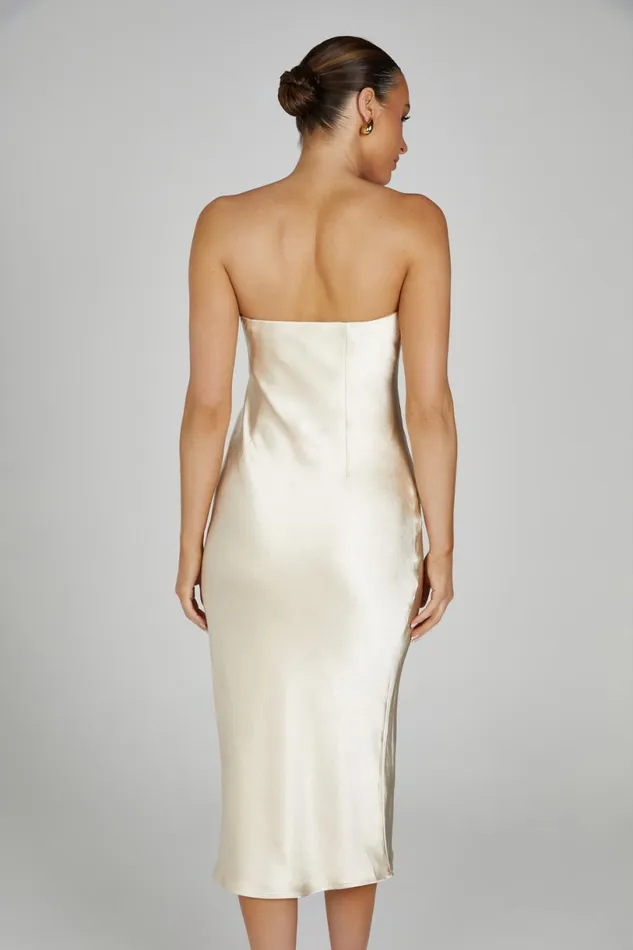 Meshki Midi Dresses Women Tyler Strapless Satin Midi Dress 8211 Gold Gold