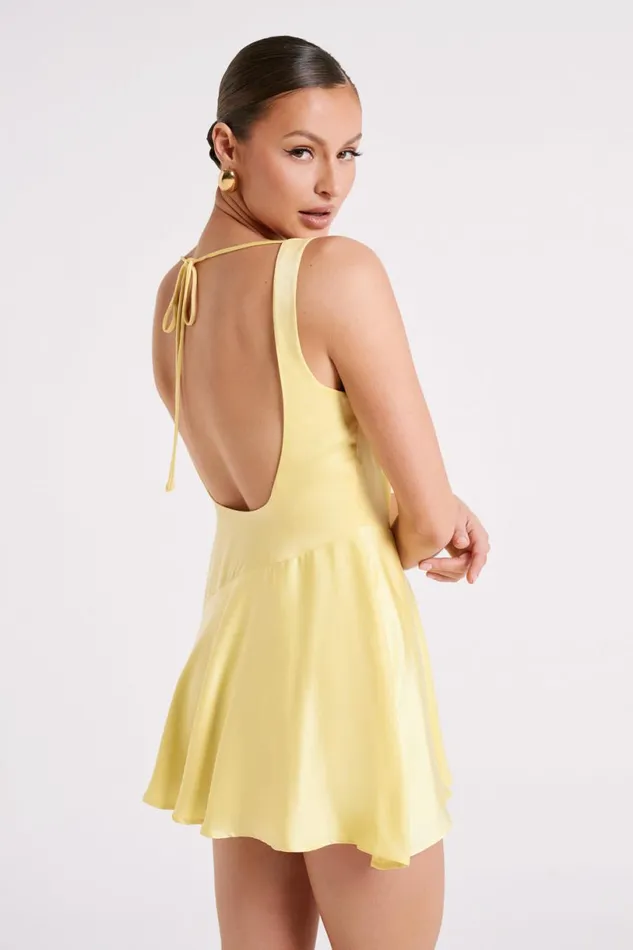 Meshki Mini Dresses Women Alyce Satin Cowl Micro Mini Dress 8211 Yellow Yellow