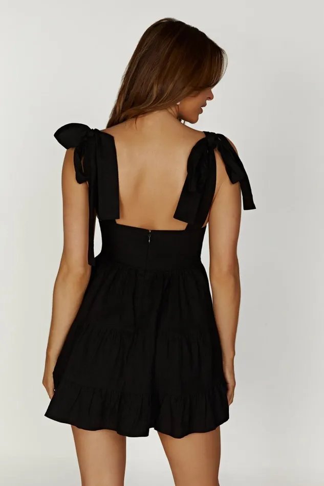Meshki Mini Dresses Women Aurelia Linen Mini Dress 8211 Black Black