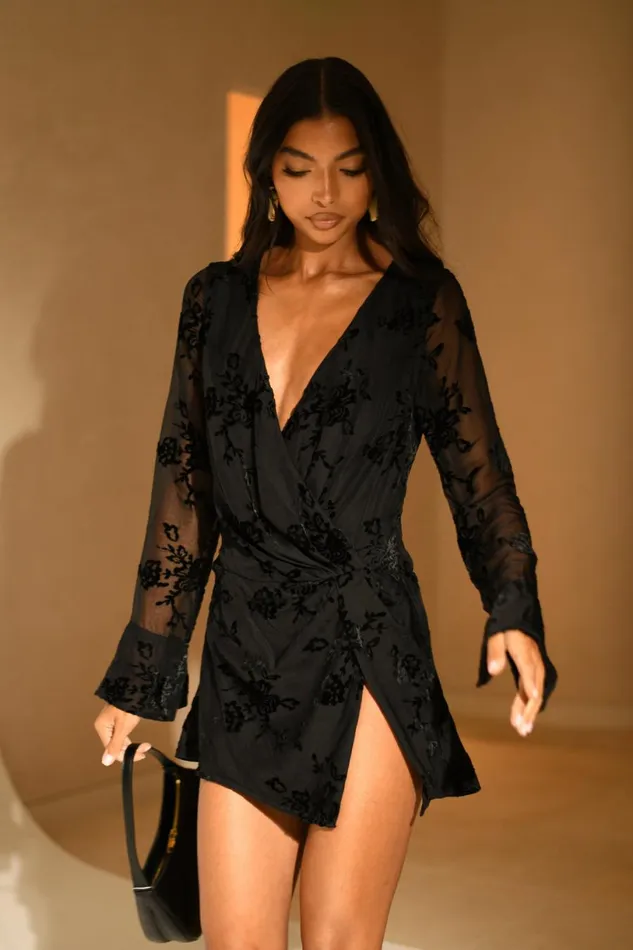 Meshki Mini Dresses Women Emory Burnout Velvet Dress 8211 Black Black
