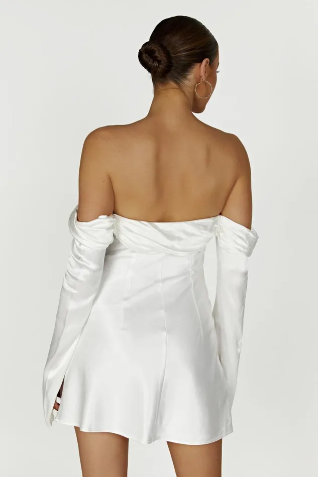 Meshki Mini Dresses Women Giselle Off Shoulder Satin Mini Dress 8211 White White