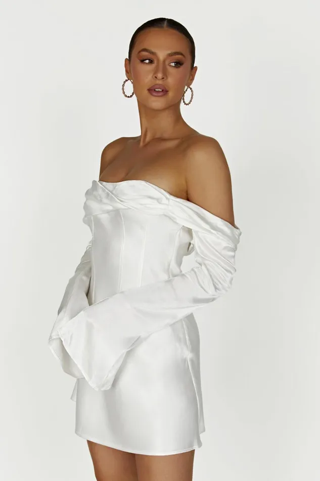 Meshki Mini Dresses Women Giselle Off Shoulder Satin Mini Dress 8211 White White