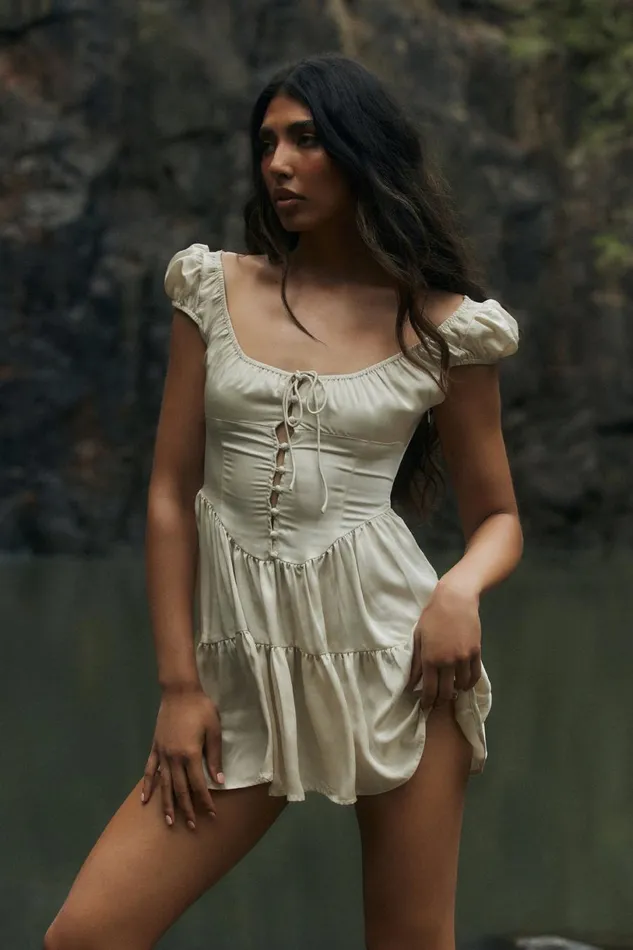 Meshki Mini Dresses Women Havanna Satin Mini Dress 8211 Sand Sand