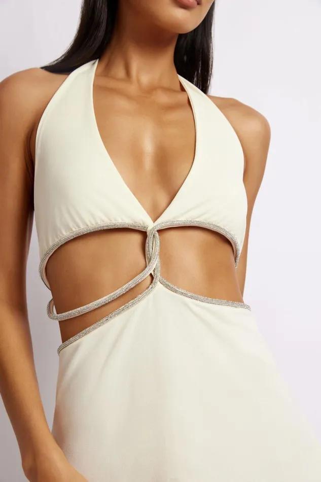 Meshki Mini Dresses Women Nicha Halter Mini Dress With Cut Outs 8211 Bone Bone