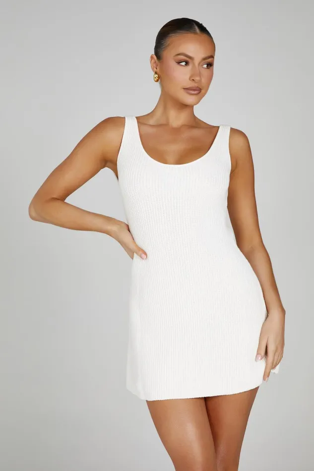 Meshki Mini Dresses Women Pauline Open Back Knit Mini Dress 8211 White White