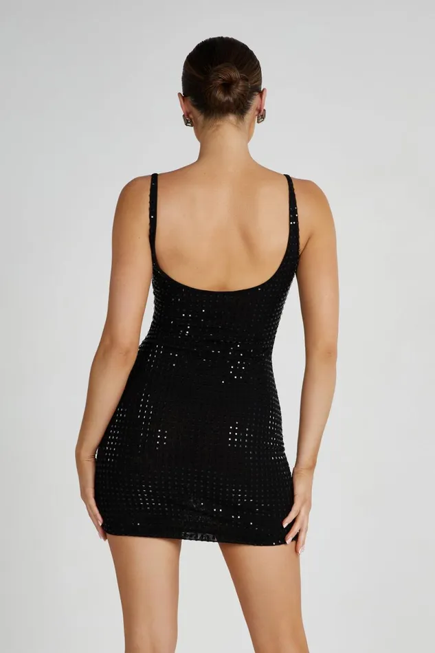 Meshki Mini Dresses Women Presley Square Diamante Mini Dress 8211 Black Black